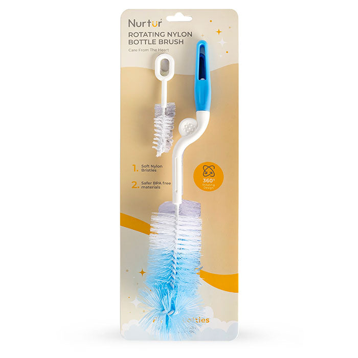Nurtur Baby Bottle Brush, Plastic bristles for effective cleaning with Teat Brush included