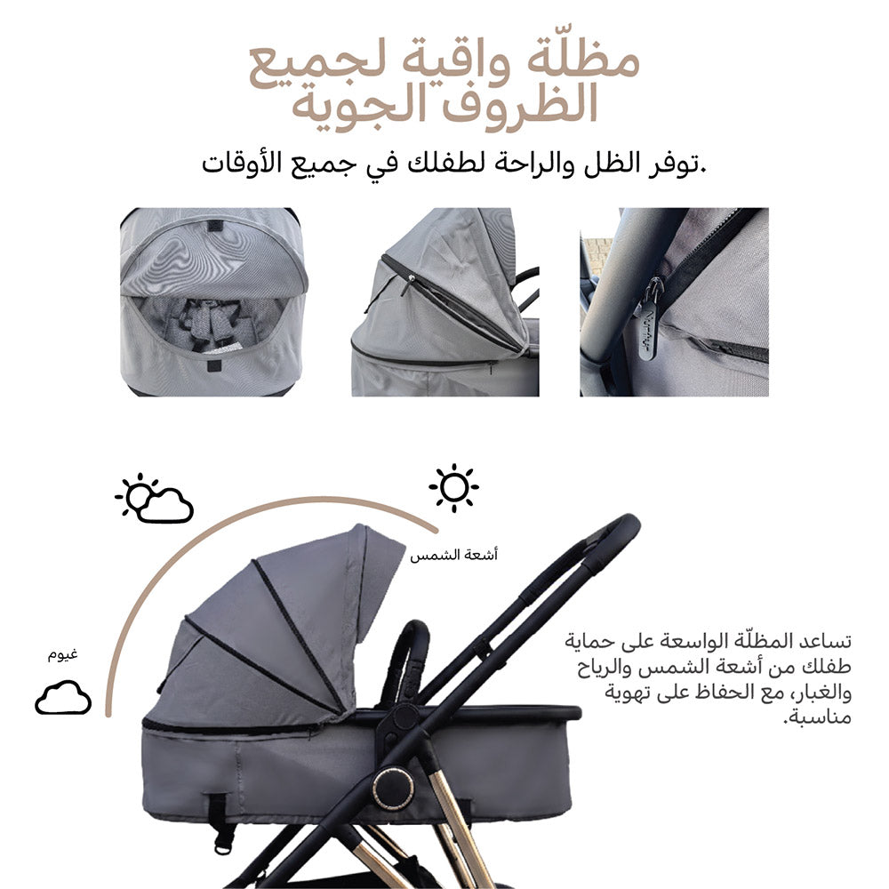 عربة الأطفال 2 في 1 من نيرتر كرادل، عربة أطفال فاخرة بمهد قابل للتحويل ومقعد قلاب وعجلات قابلة للطي لجميع التضاريس وحزام أمان بخمس نقاط للأطفال من 0 إلى 36 شهرًا