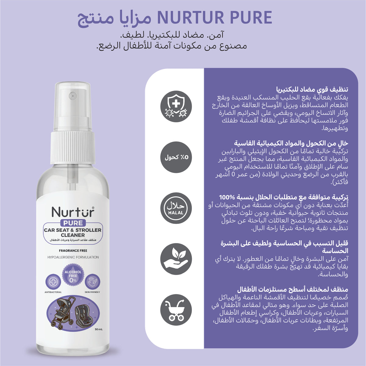 Car Seat & Stroller Cleaner 50ml | Alcohol Free & Paraben-Free | Baby Safe
