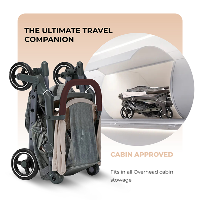 Nurtur Pixel Baby/Kids Travel Cabin Stroller, Aluminium Alloy, leatherette details, 0 36 months, Storage Basket, Detachable Bumper, 5 Point Safety Harness, Compact Foldable Design, Sand