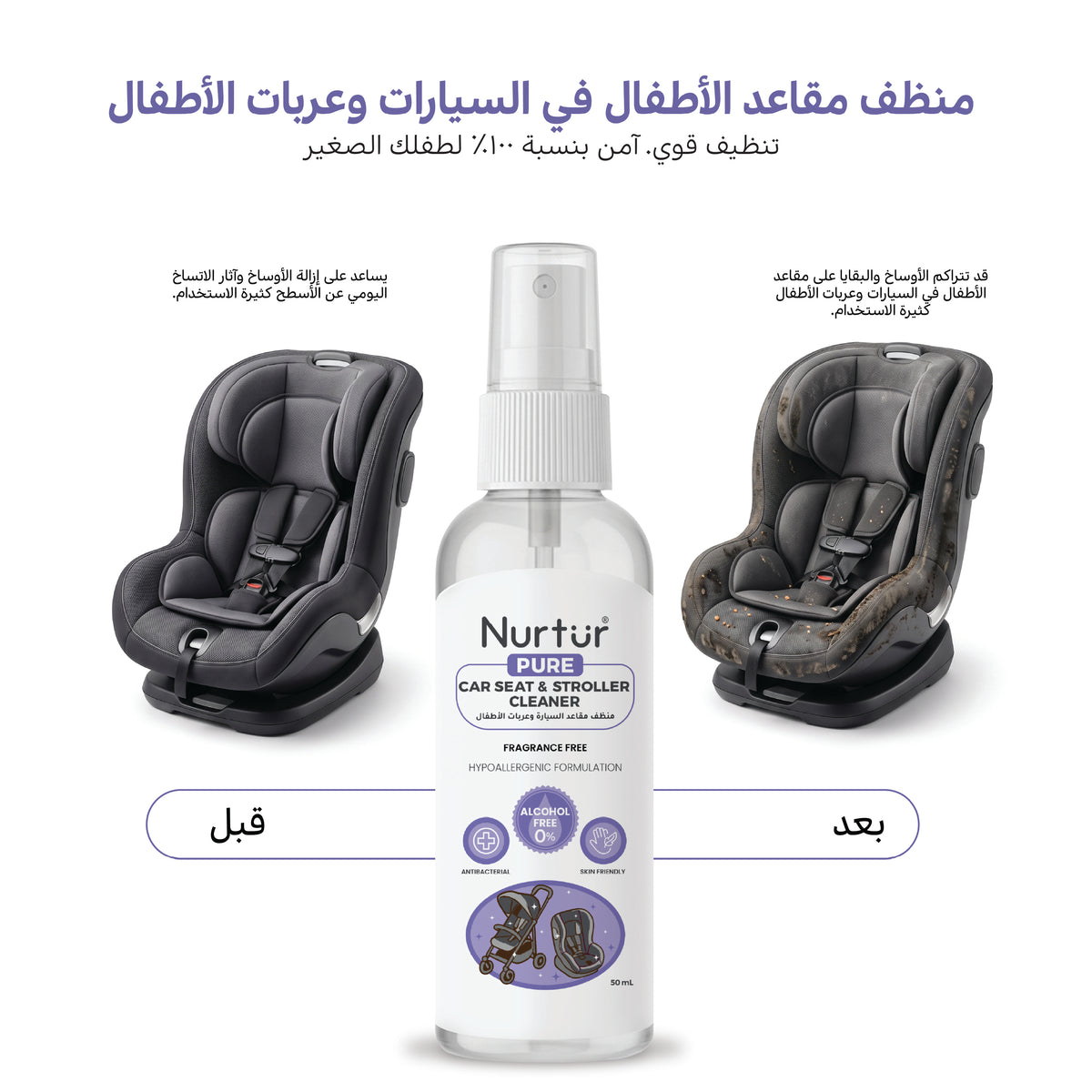 Car Seat & Stroller Cleaner 50ml | Alcohol Free & Paraben-Free | Baby Safe