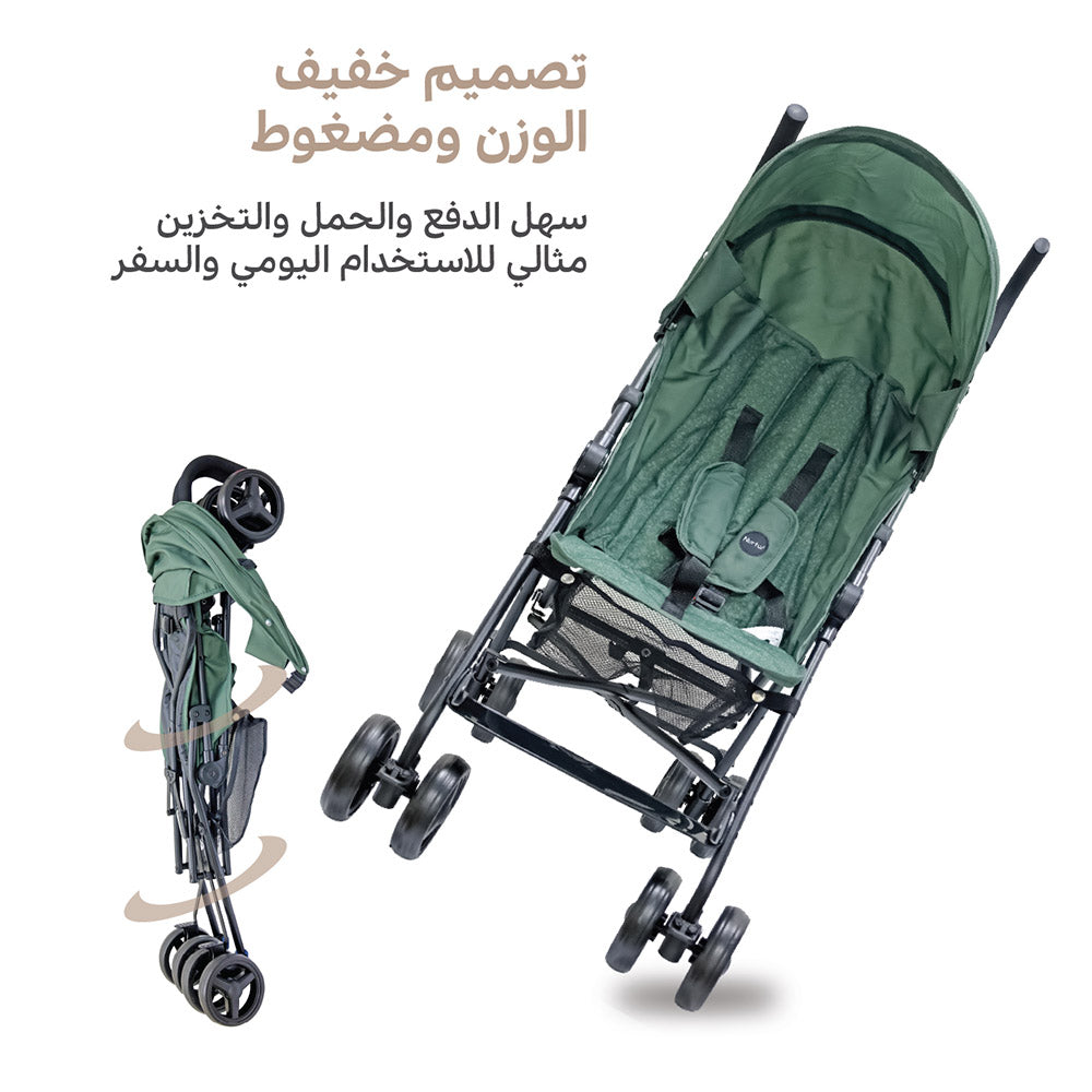 عربة أطفال مظلة ليو باللون الأخضر | عربة أطفال خفيفة الوزن قابلة للطي للسفر للأطفال من 6 إلى 36 شهرًا مع مظلة شمسية وحزام أمان بخمس نقاط
