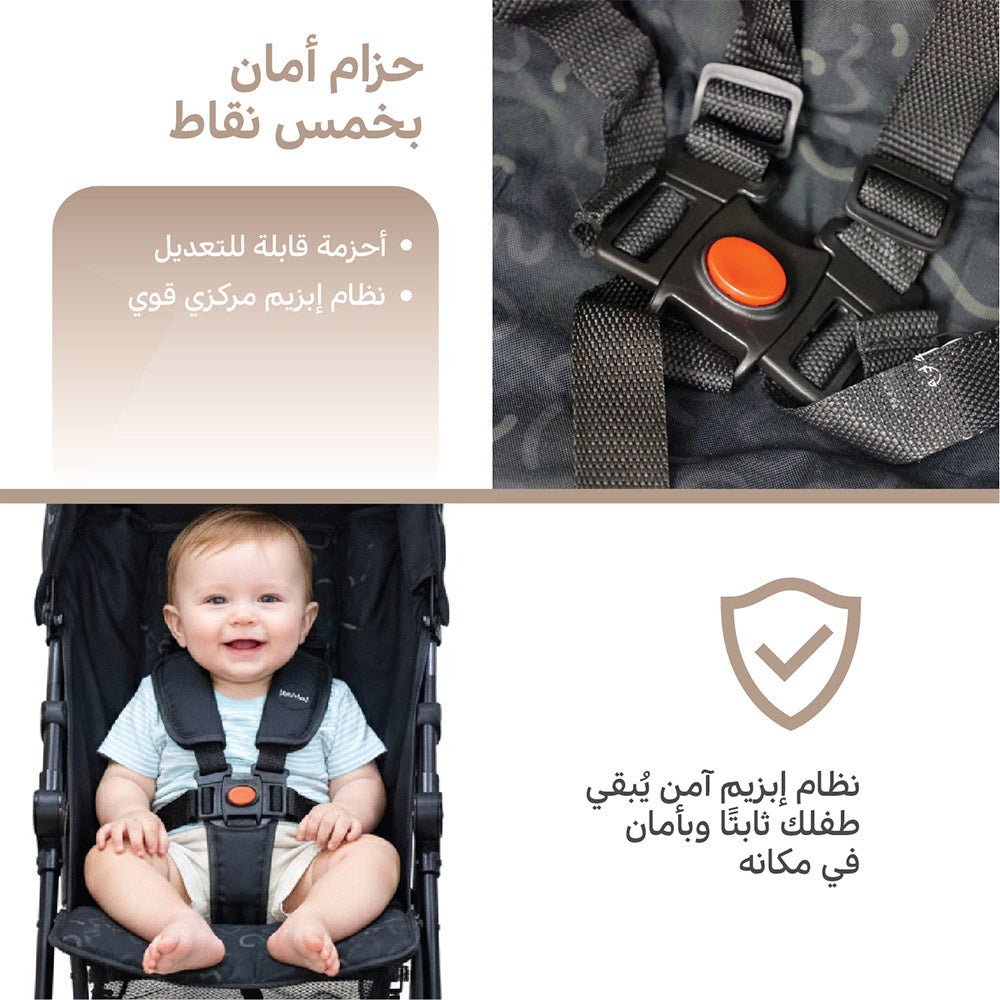 عربة أطفال ليو أمبريلا باللون الأسود | عربة أطفال خفيفة الوزن قابلة للطي للسفر للأطفال بعمر 6-36 شهرًا مع مظلة شمسية وحزام أمان بخمس نقاط