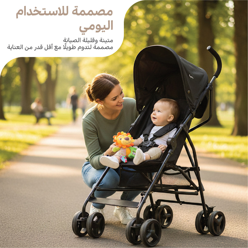 عربة أطفال ليو أمبريلا باللون الأسود | عربة أطفال خفيفة الوزن قابلة للطي للسفر للأطفال بعمر 6-36 شهرًا مع مظلة شمسية وحزام أمان بخمس نقاط