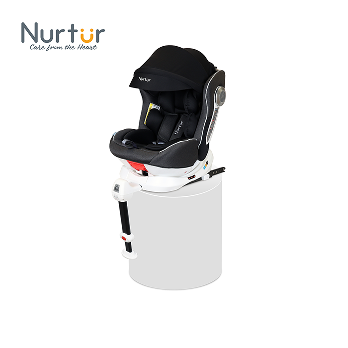 Nurtur Liberty Baby/Kids 4-in-1 Car Seat - 360° Rotation – Leg Support - ISOFIX – 10-level Adjustable Headrest with Canopy - 0 months to 12 years (Group 0+/1/2/3), Upto 36kg - Black