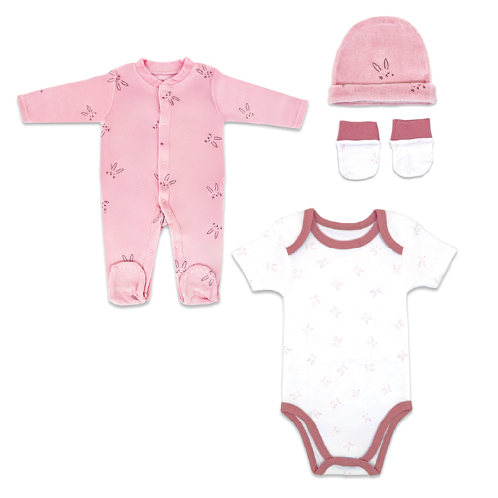 Nurtur Gift Set - 4 Pieces, (Sleepsuit, Short Sleeve Bodysuit, Hat, Mittens) Blue Multi/Boy