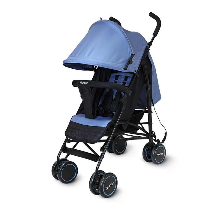 Nurtur Archer Baby/Kids Lightweight Travel Stroller 0 36 Months, Storage Basket, Detachable Bumper, 5 Point Safety Harness, Compact Design, Blue