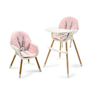 Nurtur 2 in 1High chair, adjustable height, wooden finish, with padded cushioning, Detachable Tray, footrest included - Pink