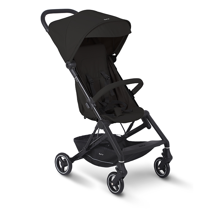 Nurtur Pixel Baby/Kids Travel Cabin Stroller, Aluminium Alloy, leatherette details, 0 36 months, Storage Basket, Detachable Bumper, 5 Point Safety Harness, Compact Foldable Design, Black