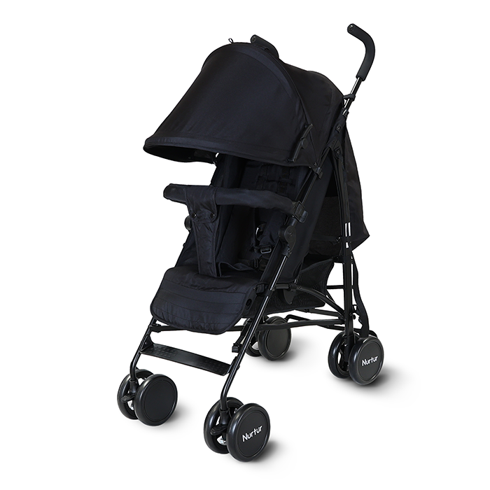 Nurtur Archer Baby/Kids Lightweight Travel Stroller 0 36 Months, Storage Basket, Detachable Bumper, 5 Point Safety Harness, Compact Design, Black