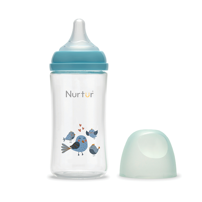 Nurtur Cozi - 240Ml Anticolic Glass Feeding Bottle - Blue
