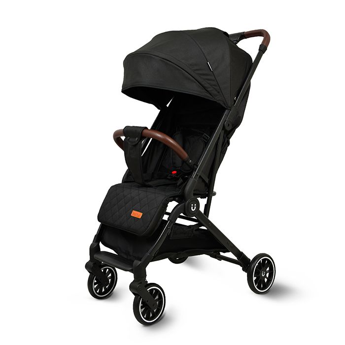 Nurtur Bravo Plus Baby Stroller 0 to 36 months, Storage Basket, Leatherette details, One -hand fold design, 5 Point Safety Harness, EVA wheels - Black