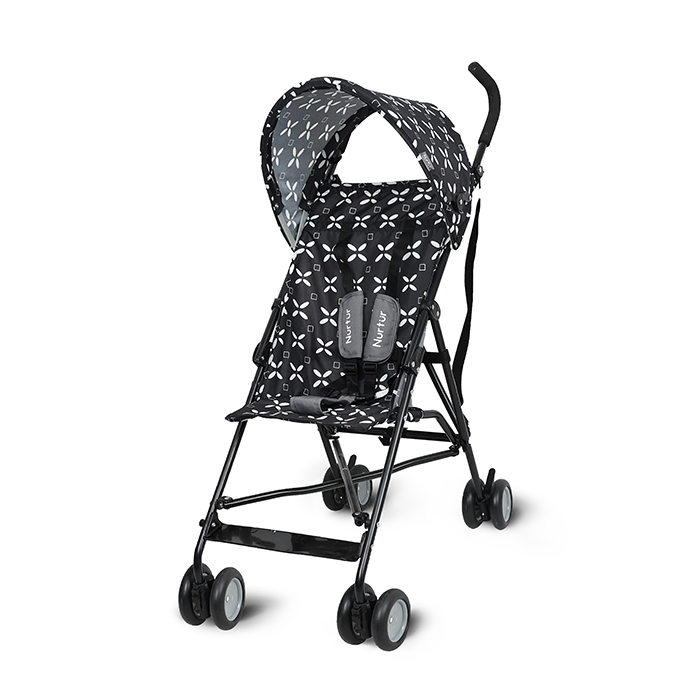 Nurtur Rex Lightweight Stroller – Compact Fold, Sun Canopy, Shoulder Strap, Airflow Design, Portable Buggy for Toddlers 6-36 Months, Easy Fold, - Black / White