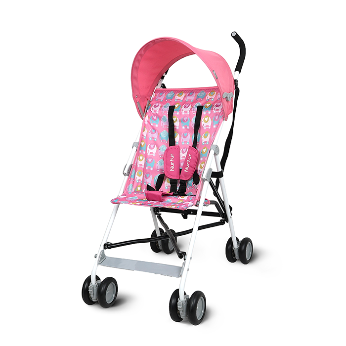 Nurtur Rex Lightweight Stroller – Compact Fold, Sun Canopy, Shoulder Strap, Airflow Design, Portable Buggy for Toddlers 6-36 Months, Easy Fold, - Pink