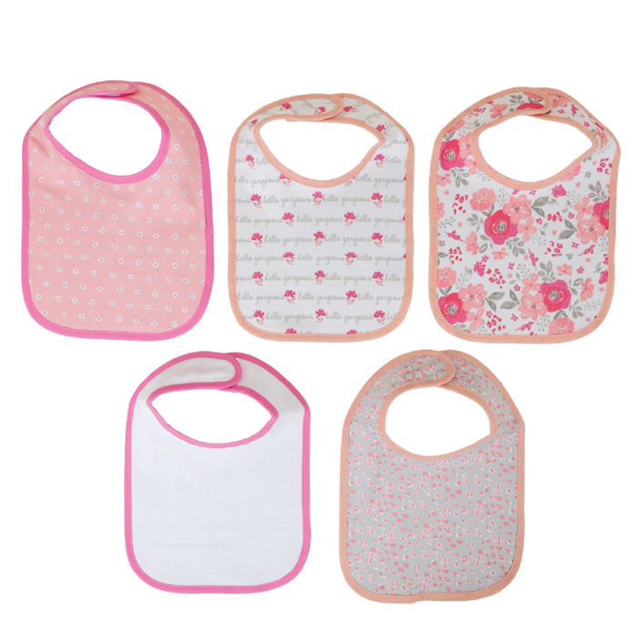 Nurtur 5 pack milk feeding bibs - Terry Cotton - Pink Multi/Girl