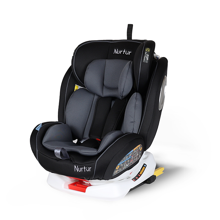 Nurtur Ultra Baby/Kids 4-in-1 Car Seat - 360° Rotation - ISOFIX – 9-Level Adjustable Headrest and Canopy - 0 months to 12 years (Group 0+/1/2/3), Upto 36kg - Black Multi