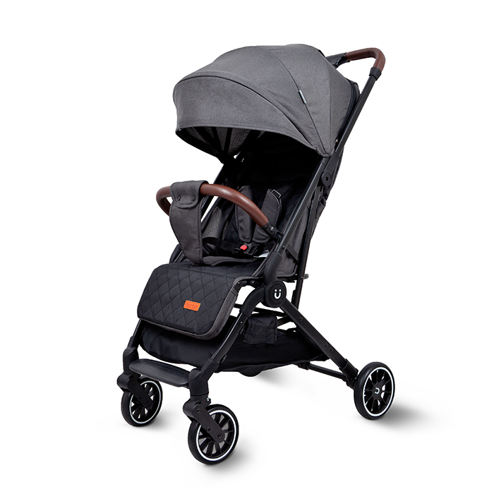 Nurtur Bravo Plus Baby Stroller 0 to 36 months, Storage Basket, Leatherette details, One -hand fold design, 5 Point Safety Harness, EVA wheels - Black/Sand