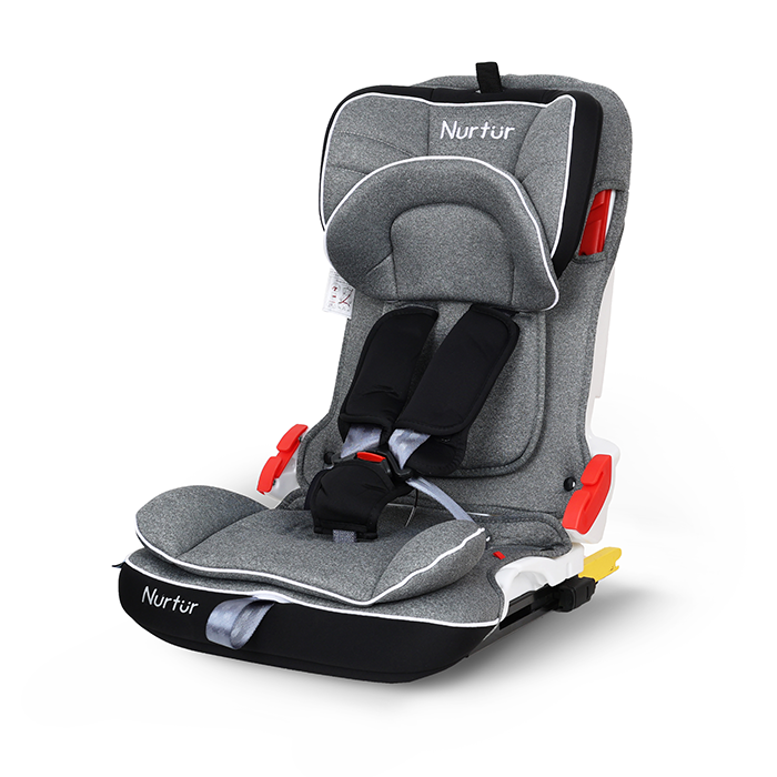 Nurtur Maverick Baby/Kids Compact Foldable Car Seat - ISOFIX - 10-level Adjustable Headrest - 9 months to 12 years (Group 1/2/3), Upto 36kg, Grey Multi