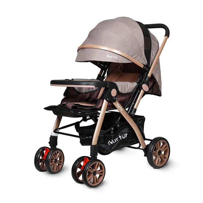 Nurtur Wilder Reversible Baby/Kids Travel Stroller 5 Point Safety Harness, Adjustable Backrest and Canopy, Reversible Handle, Sand