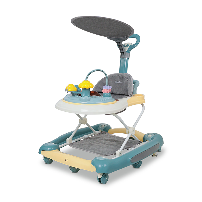 Nurtur 2 In 1 Baby Walker, Music, 5 Height Adjustments W/Canopy - Blue