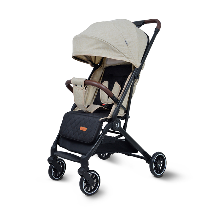 Nurtur Bravo Plus Baby Stroller 0 to 36 months, Storage Basket, Leatherette details, One -hand fold design, 5 Point Safety Harness, EVA wheels - Black/Grey