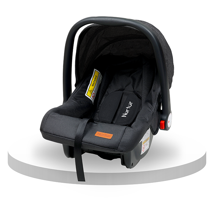 Nurtur Plus Travel System - Stroller with Baby Carrier, 0 36 months, Storage Basket, Detachable Bumper, 5 Point Safety Harness, Compact Foldable Design, Black