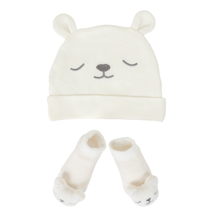 Nurtur Gift Pack Hat + Socks (Mesh Gift bag) - Beige/Boy