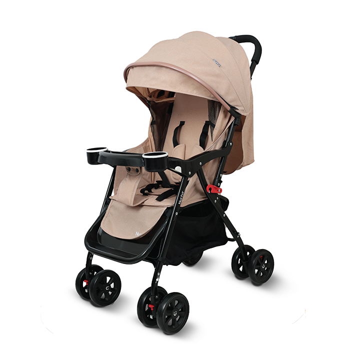 Nurtur Bliss Ultra Compact Lightweight Baby Travel Stroller with Storage Basket, Detachable Food Tray, Reclining Seat and Leg Rest, 0-36 Months, Sand