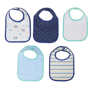 Nurtur 5 pack milk feeding bibs - Terry Cotton - Blue Multi/Boy