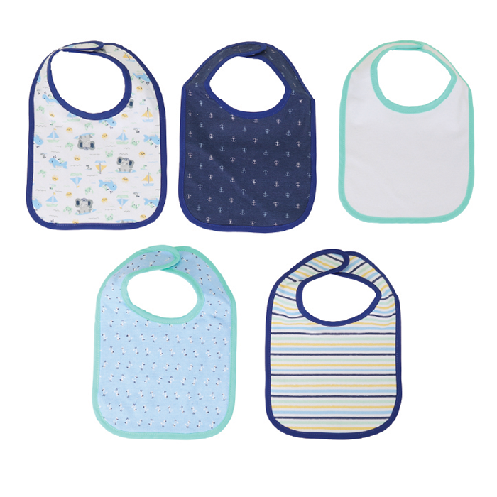 Nurtur 5 pack milk feeding bibs - Terry Cotton - Blue Multi/Boy