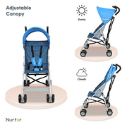 Nurtur Rex Lightweight Stroller – Compact Fold, Sun Canopy, Shoulder Strap, Airflow Design, Portable Buggy for Toddlers 6-36 Months, Easy Fold, - Blue / Black