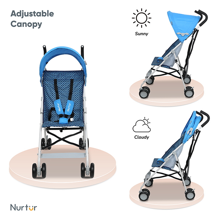 Nurtur Rex Lightweight Stroller – Compact Fold, Sun Canopy, Shoulder Strap, Airflow Design, Portable Buggy for Toddlers 6-36 Months, Easy Fold, - Blue / Black