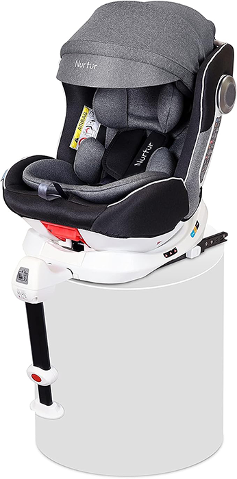 Nurtur Liberty Baby/Kids 4-in-1 Car Seat - 360° Rotation – Leg Support - ISOFIX – 10-level Adjustable Headrest with Canopy - 0 months to 12 years (Group 0+/1/2/3), Upto 36kg - Dark Grey