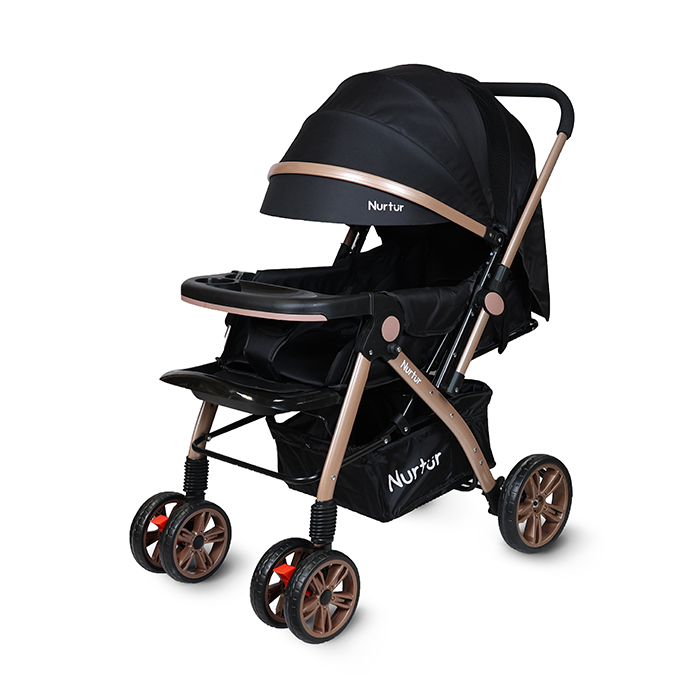 Nurtur Wilder Reversible Reversible Baby/Kids Stroller 5 Point Safety Harness, Adjustable Backrest and Canopy, Reversible Handle, Black