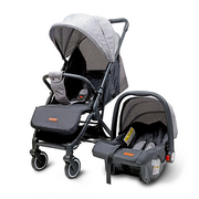 Nurtur Plus Travel System - Stroller with Baby Carrier, 0 36 months, Storage Basket, Detachable Bumper, 5 Point Safety Harness, Compact Foldable Design, Grey