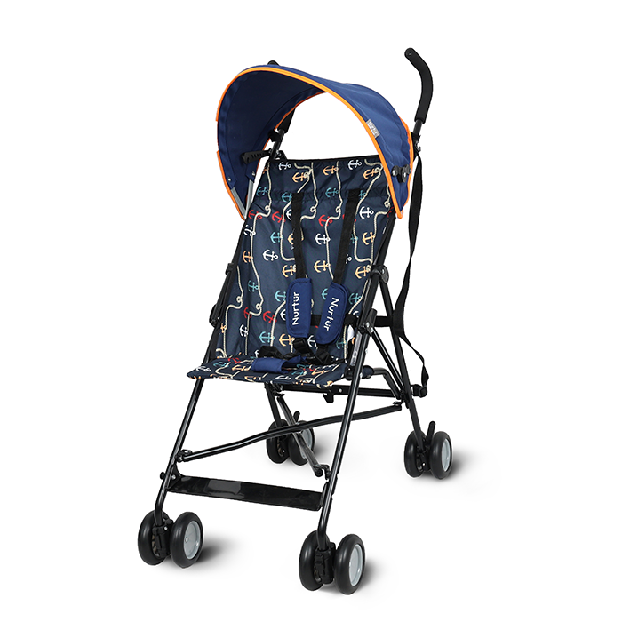 Nurtur Rex Lightweight Stroller – Compact Fold, Sun Canopy, Shoulder Strap, Airflow Design, Portable Buggy for Toddlers 6-36 Months, Easy Fold, - Navy Print