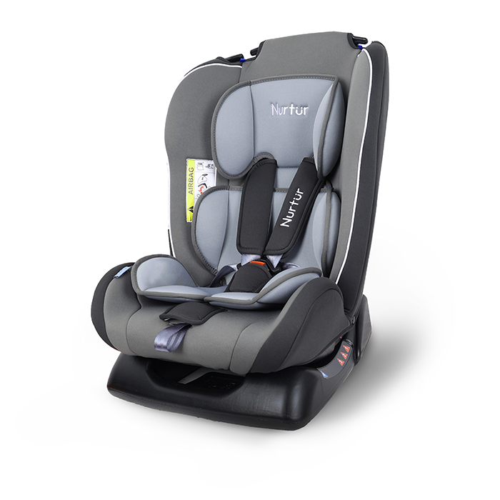 Nurtur Bruno Baby/Kids 3-in-1 Car Seat, Slim & Comfy Design - 4 Positions Recline 5-Point Safety Harness - 143° Angle 0 months to 7 years (Group 0+/1/2), Upto 25kg - Grey Multi