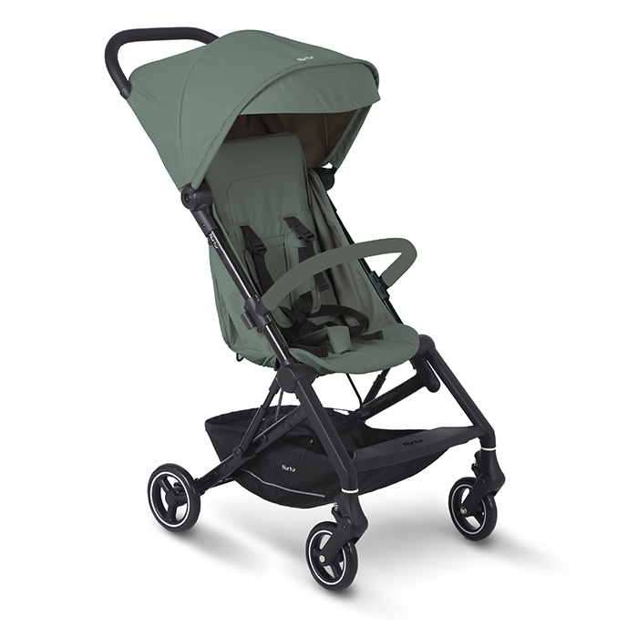 Nurtur Pixel Baby/Kids Travel Cabin Stroller, Aluminium Alloy, leatherette details, 0 36 months, Storage Basket, Detachable Bumper, 5 Point Safety Harness, Compact Foldable Design, Sand