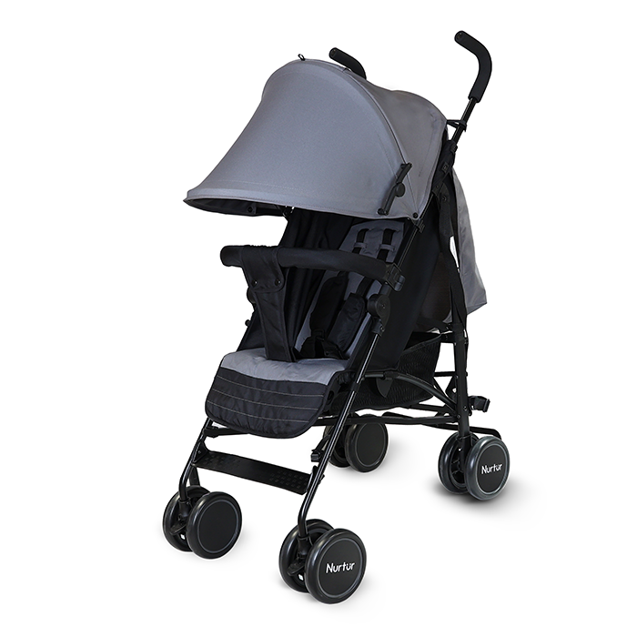 Nurtur Archer Baby/Kids Lightweight Travel Stroller 0 36 Months, Storage Basket, Detachable Bumper, 5 Point Safety Harness, Compact Design, Dark Gray