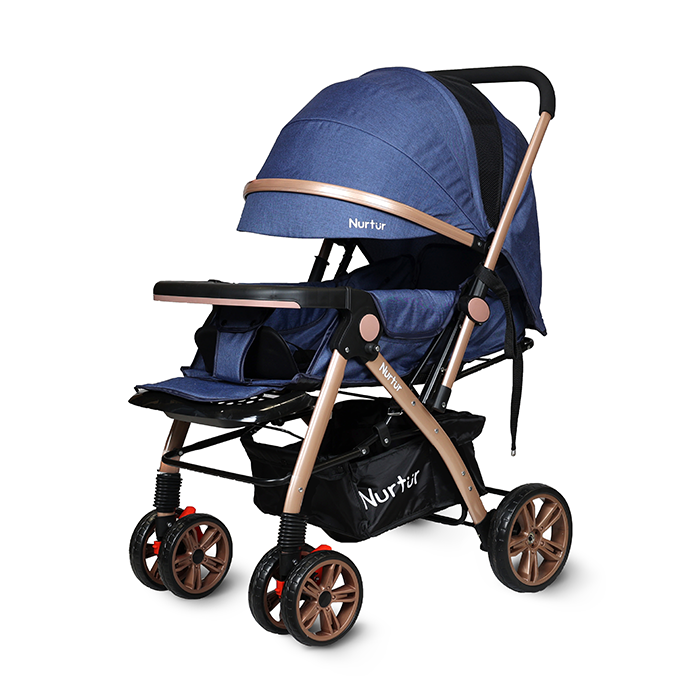 Nurtur Wilder Reversible Baby/Kids Travel Stroller 5 Point Safety Harness, Adjustable Backrest and Canopy, Reversible Handle, Dark Blue