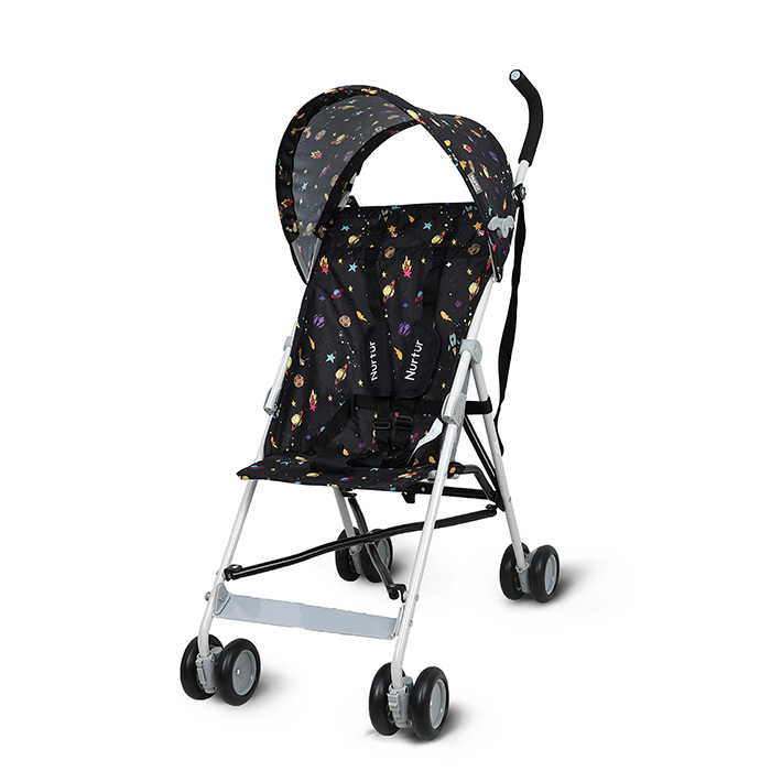 Nurtur Rex Lightweight Stroller – Compact Fold, Sun Canopy, Shoulder Strap, Airflow Design, Portable Buggy for Toddlers 6-36 Months, Easy Fold, - Black Print