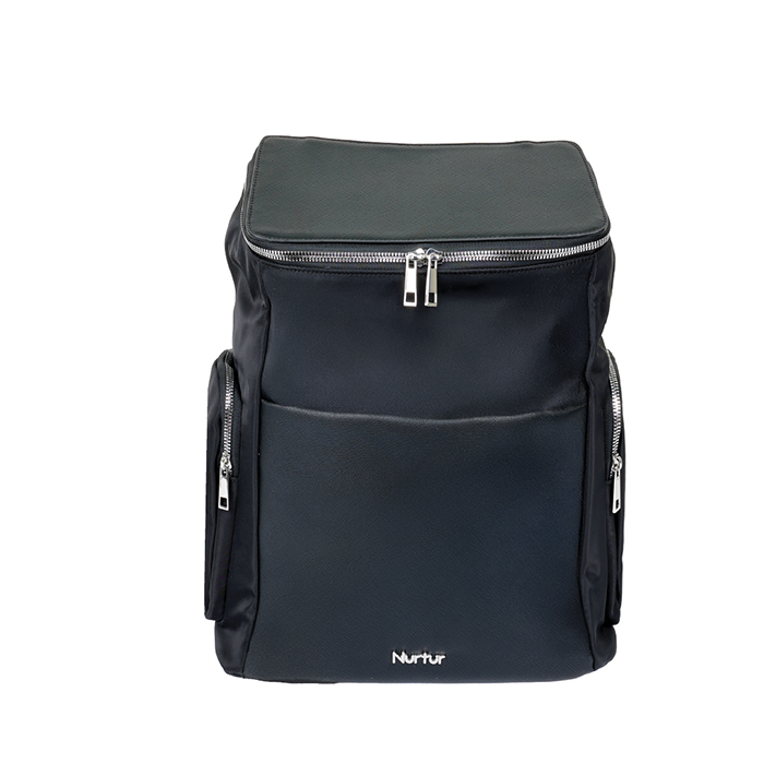 Nurtur Aura Maternity Diaper Bag PU Leather and Nylon Fashion Bagpack Bag Multifunction Travel Bag with insulator bottle warming pocket and changing pad - Black