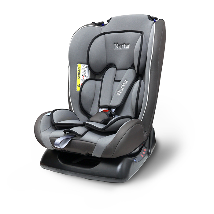 Nurtur Bruno Baby/Kids 3-in-1 Car Seat, Slim & Comfy Design - 4 Positions Recline 5-Point Safety Harness - 143° Angle 0 months to 7 years (Group 0+/1/2), Upto 25kg - Grey Multi