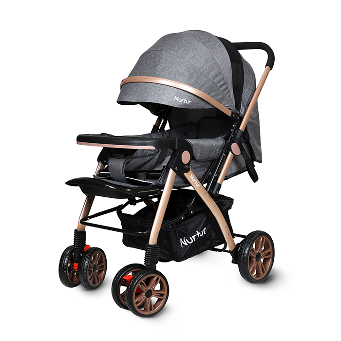 Nurtur Wilder Reversible Baby/Kids Travel Stroller 5 Point Safety Harness, Adjustable Backrest and Canopy, Reversible Handle, Grey