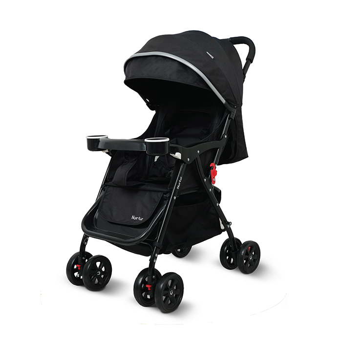 Nurtur Bliss Ultra Compact Lightweight Baby Travel Stroller with Storage Basket, Detachable Food Tray, Reclining Seat and Leg Rest, 0-36 Months, Black