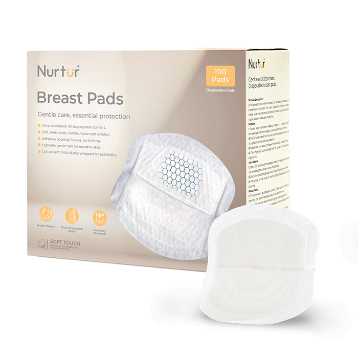 Nurtur Disposable Breast Pads for Nursing Mothers – Pack of 100 – Ultra-Thin, Leak-Proof, Individually Wrapped, Soft & Breathable with Honeycomb Quick-Absorb Design
