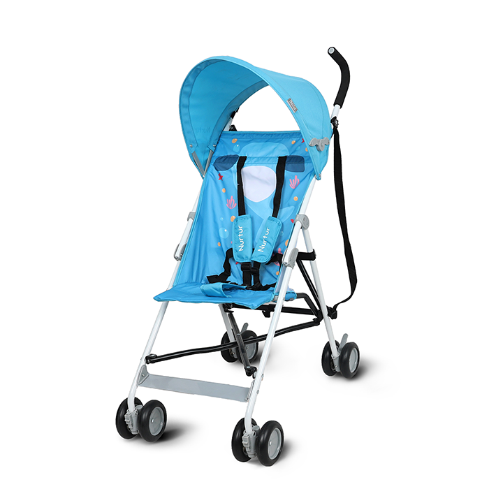 Nurtur Rex Lightweight Stroller – Compact Fold, Sun Canopy, Shoulder Strap, Airflow Design, Portable Buggy for Toddlers 6-36 Months, Easy Fold, - Light Blue