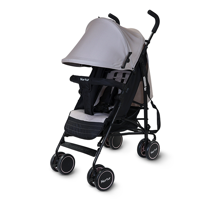 Nurtur Archer Baby/Kids Lightweight Travel Stroller 0 36 Months, Storage Basket, Detachable Bumper, 5 Point Safety Harness, Compact Design, Light Grey