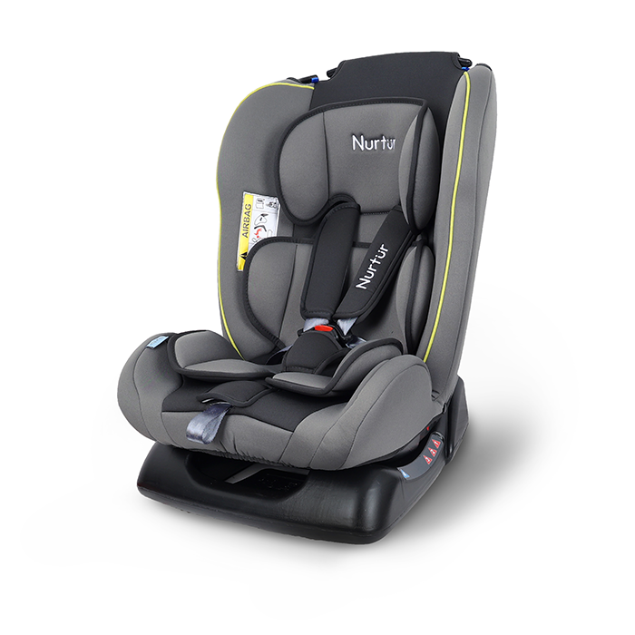Nurtur Bruno Baby/Kids 3-in-1 Car Seat, Slim & Comfy Design - 4 Positions Recline 5-Point Safety Harness - 143° Angle 0 months to 7 years (Group 0+/1/2), Upto 25kg - Grey Multi