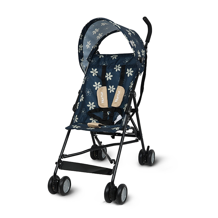 Nurtur Rex Lightweight Stroller – Compact Fold, Sun Canopy, Shoulder Strap, Airflow Design, Portable Buggy for Toddlers 6-36 Months, Easy Fold, - Navy / Brown